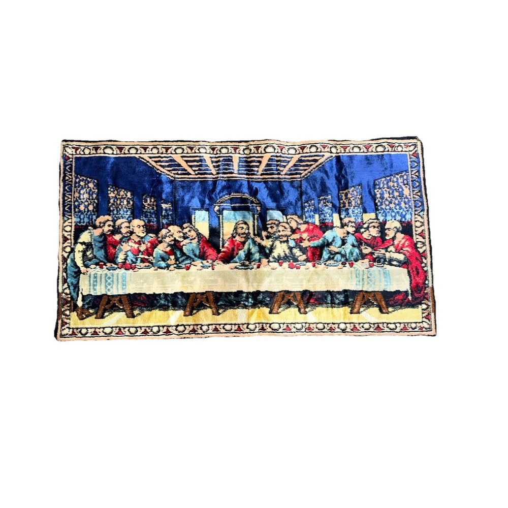 Vintage The Last Supper With Disciples Woven Tapestry‎ Wall Rug 38x19" U